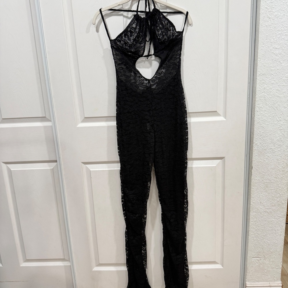 EGO Black Lace Halter Keyhole Cutout Jumpsuit CLJ1162 US 8 NEW